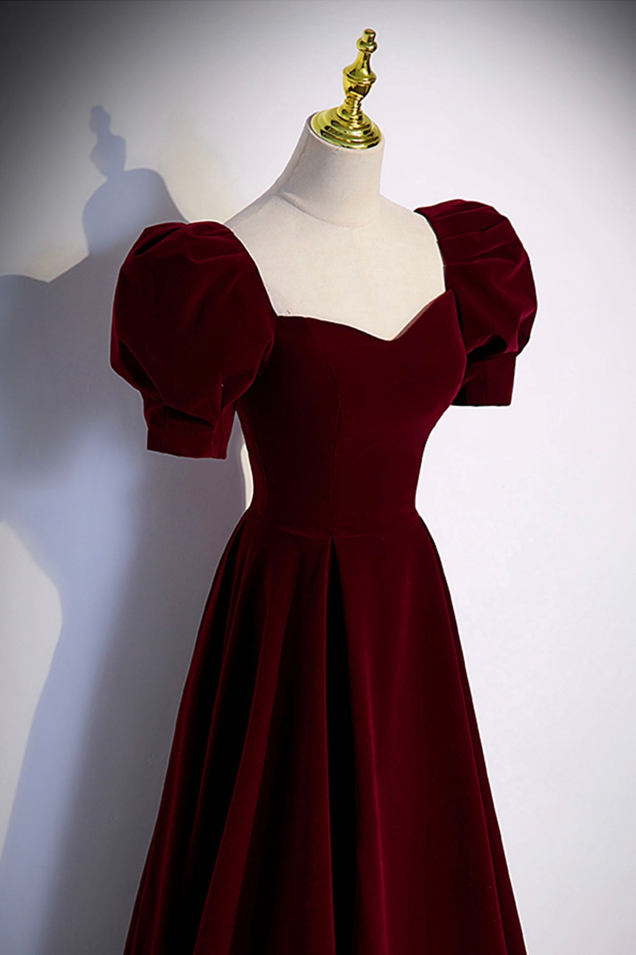 Burgundy velvet long prom dress evening dress s88