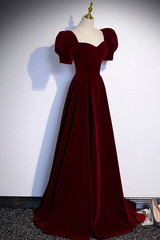 Burgundy velvet long prom dress evening dress s88