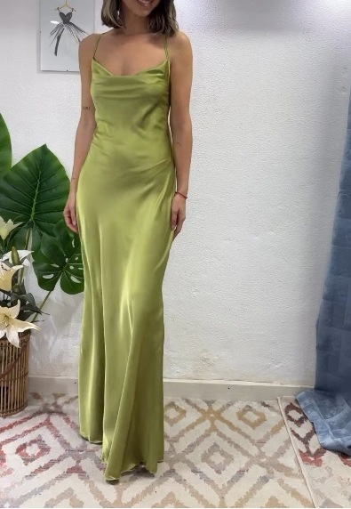 Glam Olive Green Spaghetti Straps Mermaid Satin Long Prom Dresses Prom Gown With Backless