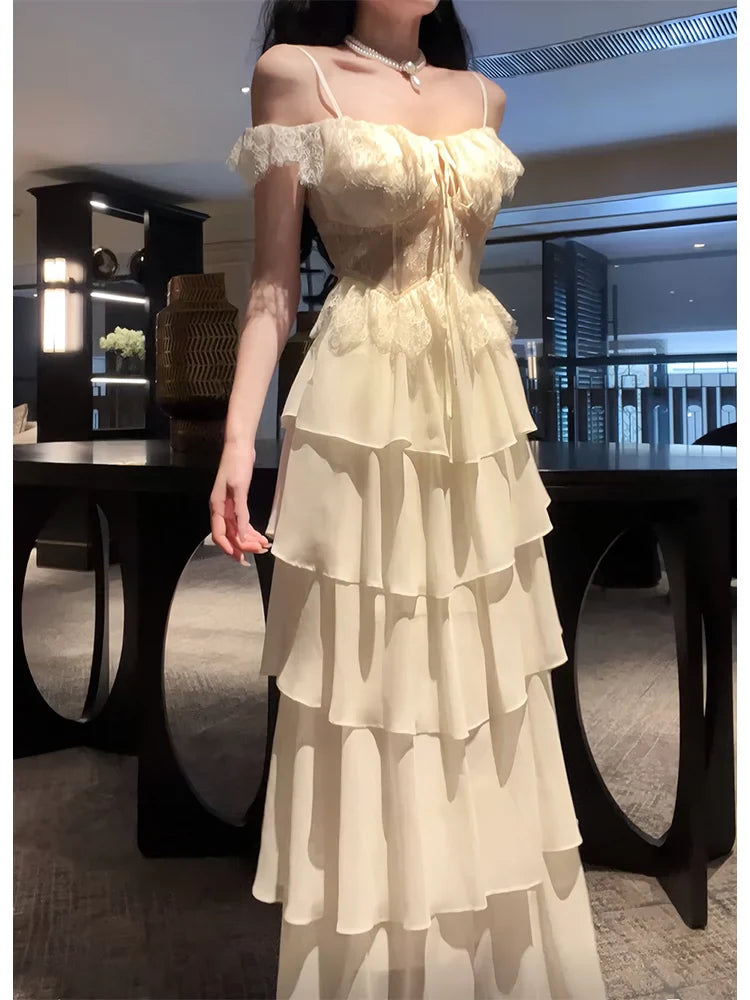 Retro lace seaside holiday dress long party dress evening dress S6203