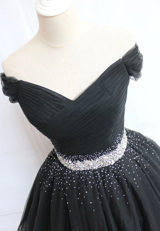 Elegant Homecoming Dress Off the Shoulder Tulle Rinestone Short Prom Dress Back to School Outfits Party Dress D6098