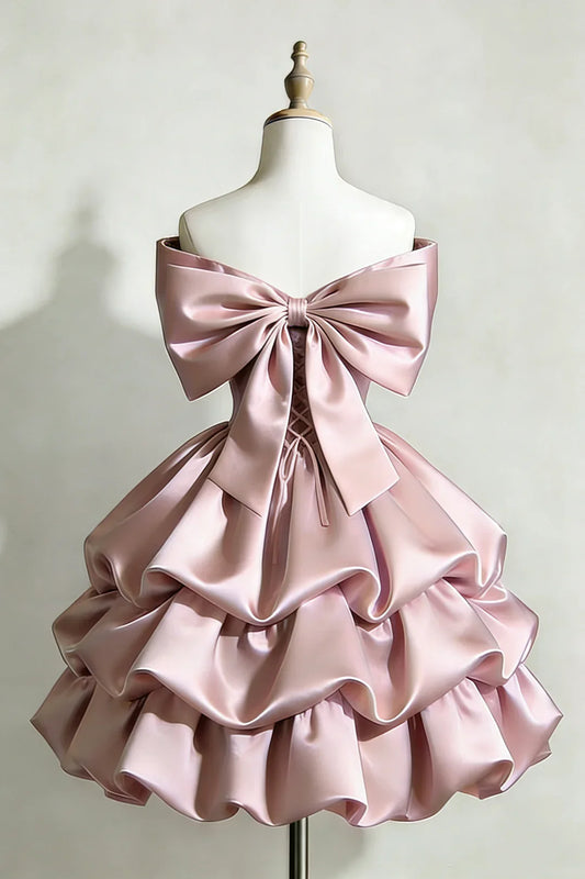 Vintage Homecoming Dress Strapless Bowknot Short Pleated Prom Dress Back to School Outfits Party Dress D6045