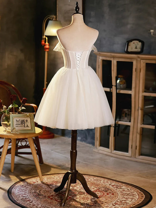 New Homecoming Dress Strapless Tulle Beaded Short Prom Dress Back to School Outfits Party Dress D6086