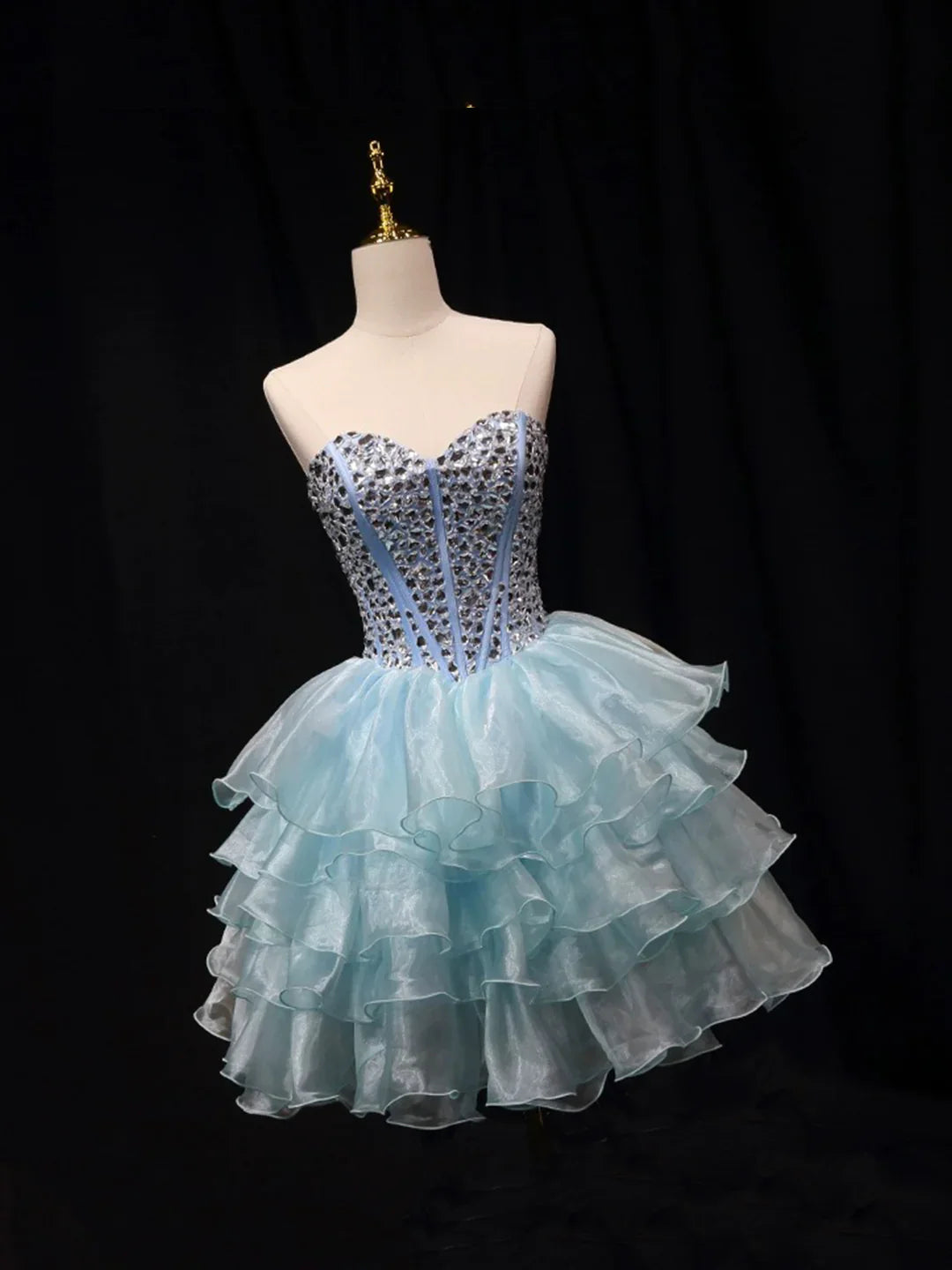 New Homecoming Dress Strapless Tulle Crystal Short Prom Dress Back to School Outfits Party Dress D6085