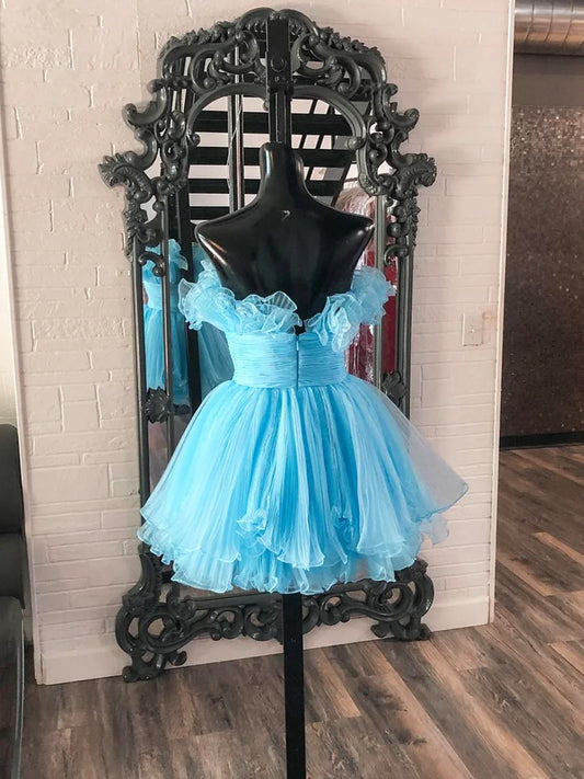 Chic Homecoming Dress Strapless Organza Pleated Short Prom Dress Back to School Outfits Party Dress D6089