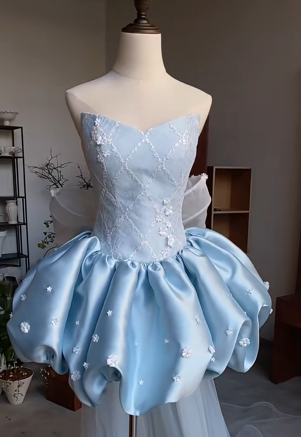 Cute Homecoming Dress Sweetheart Blue Prom Dress Cocktail Dress Birthday Party Dress Back to School Outfits D2528