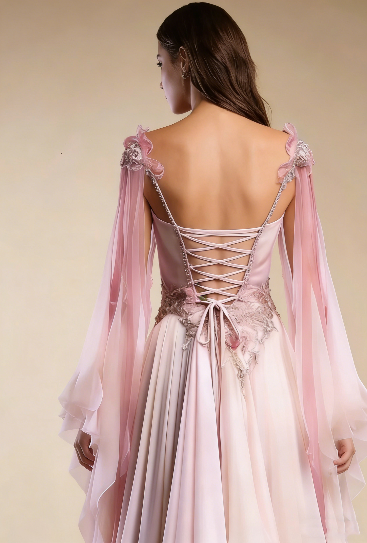 Retro Ombre Pink A-Line Chiffon Long Formal Prom Dress Evening Gown, D994
