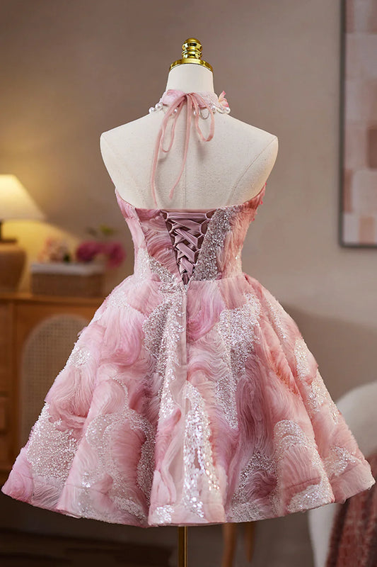 Charming Homecoming Dress Sweetheart Sequins Beaded Flower Short Prom Dress Back to School Outfits Party Dress D6036