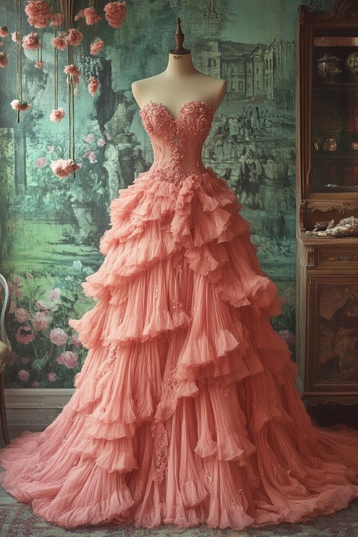 Peach Vintage A-Line Sweetheart Neck Long Prom Gowns Sweet Beaded Applique Dresses