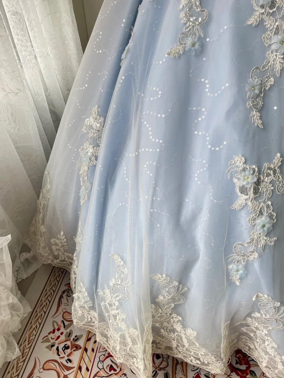 Princess Light Blue Lace Tulle Ball Gown Evening Dresses Sweet 16Th Dresses