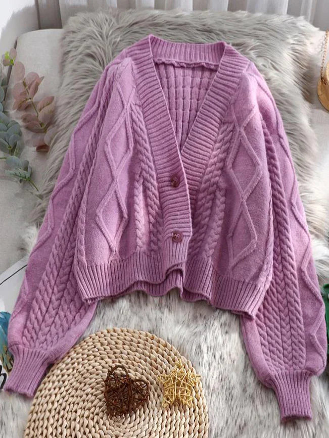 Women's Lovely Lantern Long Sleeve Button-Down Cardigan S2786