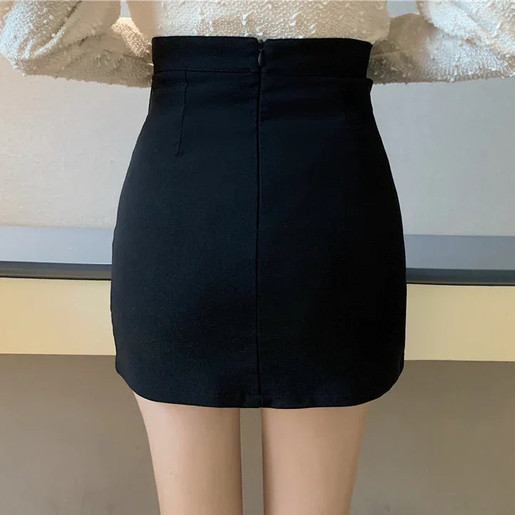 Black cross-tie irregular high-waist skirt S2817