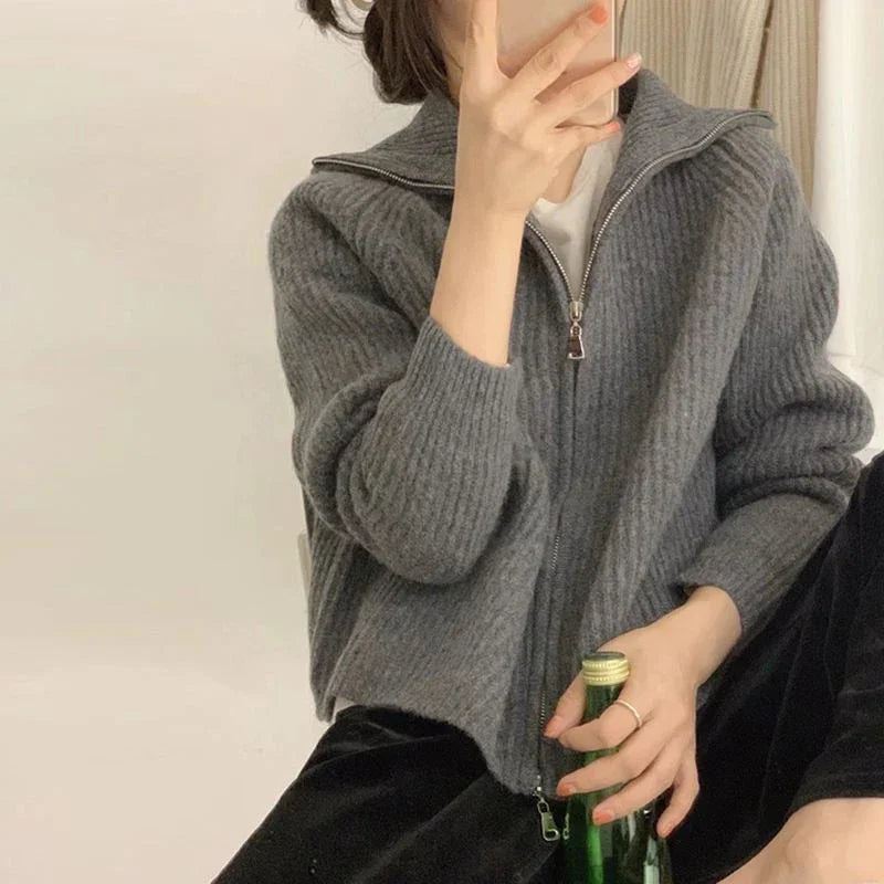 Double Zipper Lapel Polo Neck Turtleneck Sweater S2748