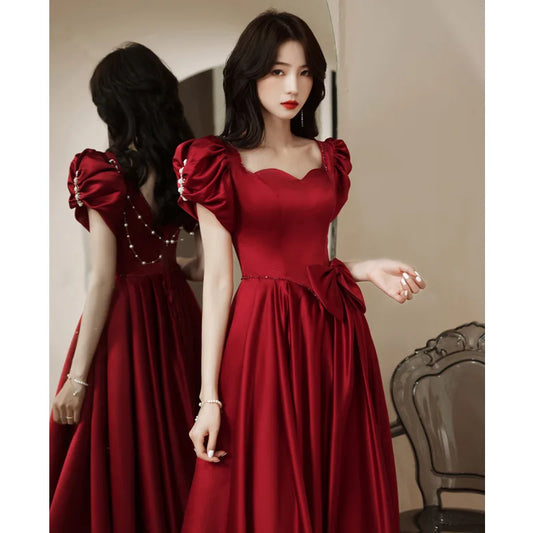 New wine long women prom dress party ball performance dress gown