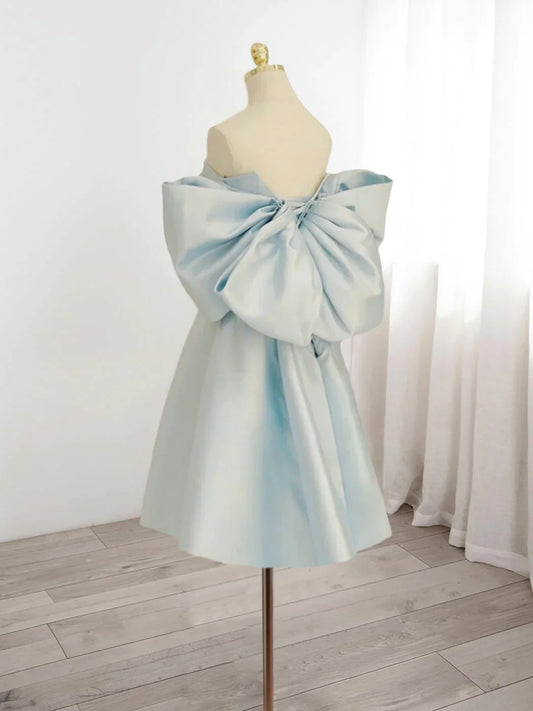 Blue Sweetheart Neck Satin Short Prom Dress, Blue Homecoming Dress S3546