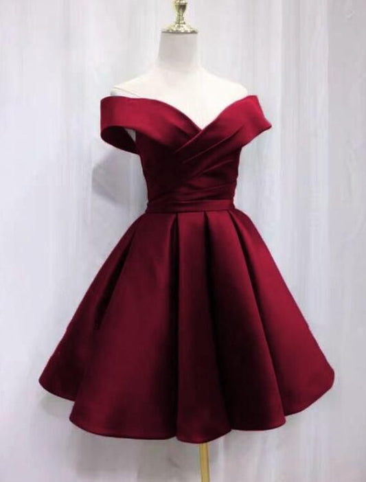 Emerald Green/Burgundy/Blue/Pink Off Shoulder Short Homecoming Dress Girls Junior Short Prom Gown C1132