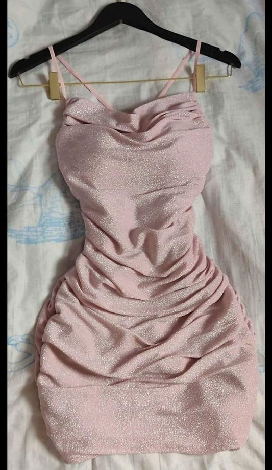 Glitter Pink Bodycon Dress Sexy Club Dress Pink Mini Homecoming Dress Y680