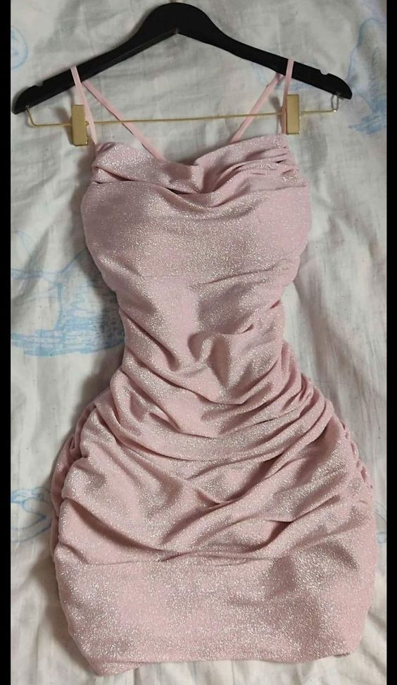 Glitter Pink Bodycon Dress Sexy Club Dress Pink Mini Homecoming Dress Y680