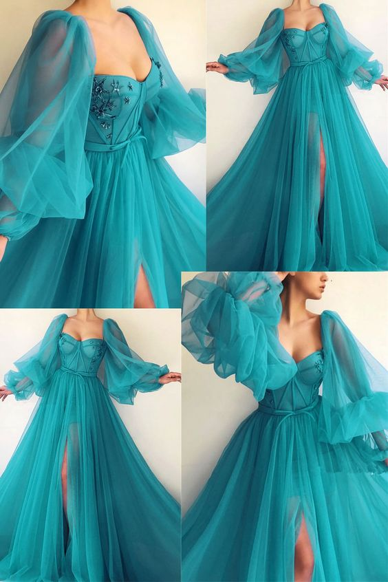 Purple Elegant Tulle Long Prom Dress Prom Gowns Prom Dresses