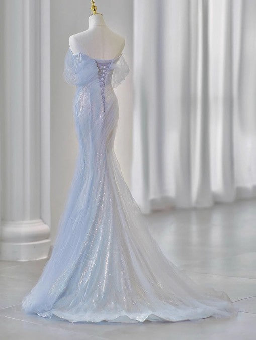 Purple�����?Sweetheart Sequin Mermaid Gowns-Fairytale Beaded Tulle Train Long Prom Dresses For Events