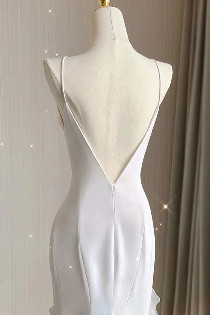 Simple Mermaid Prom Gowns With Ruffles Spaghetti Straps Backless Prom Dresses For Date