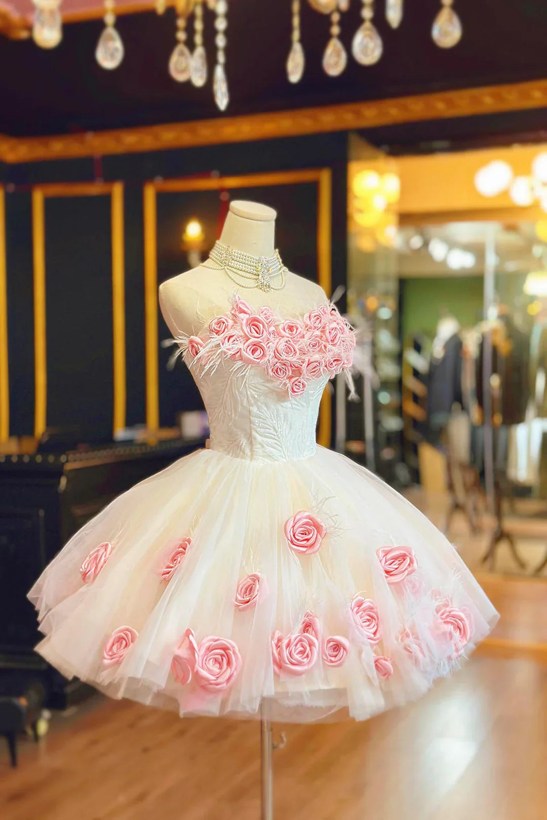 Sweet Homecoming Dress Sweetheart Tulle Lace Rose Bowknot Short Prom Dress Back to School Outfits Party Dress D6031