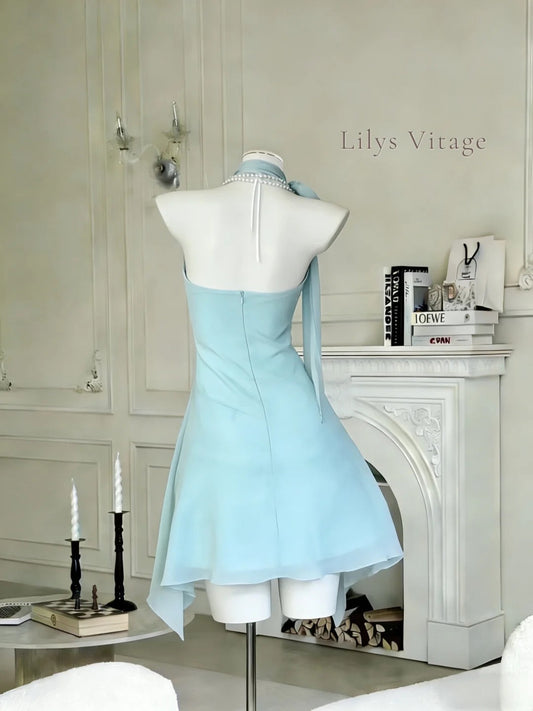 Elegant Homecoming Dress Halter Cascade Prom Dress Back to School Outfits Party Dress D6133