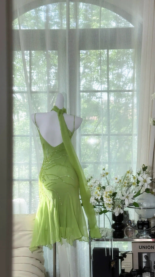Charming Homecoming Dress Spaghetti Strap Beading Dress Back to School Outfits Party Dress D6414