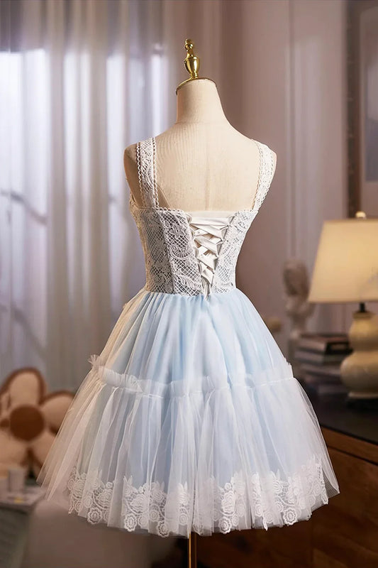Lovely Homecoming Dress Square Tulle Lace Short Prom Dress Cocktail Outfits Birthday Party Dress D6023