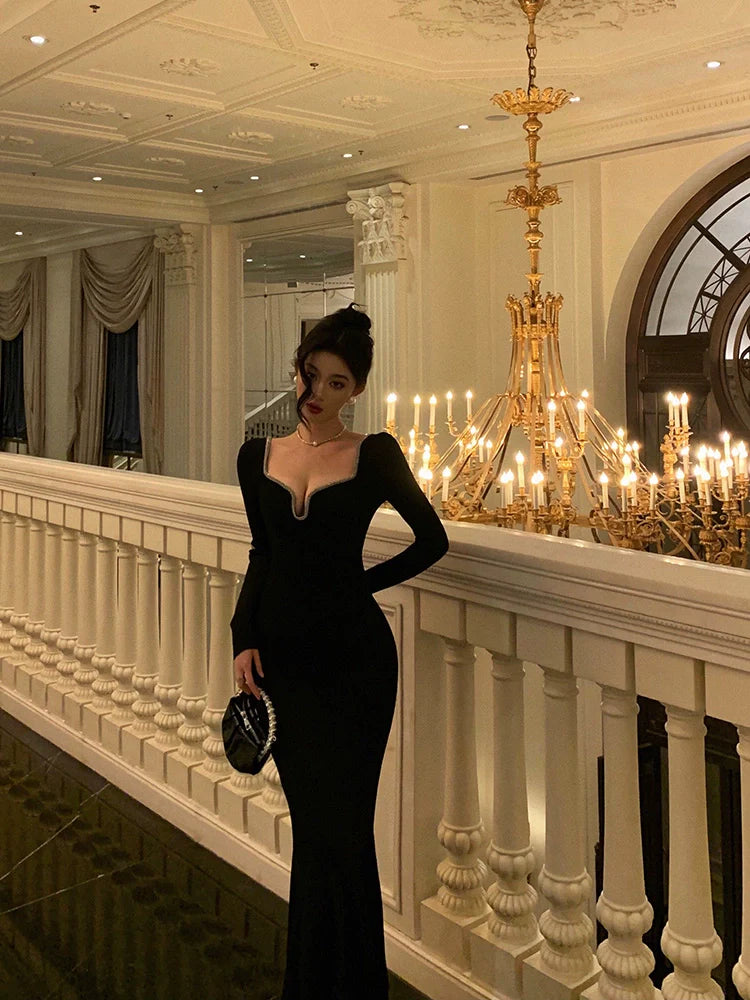 Black dress sexy mermaid party dress S5571