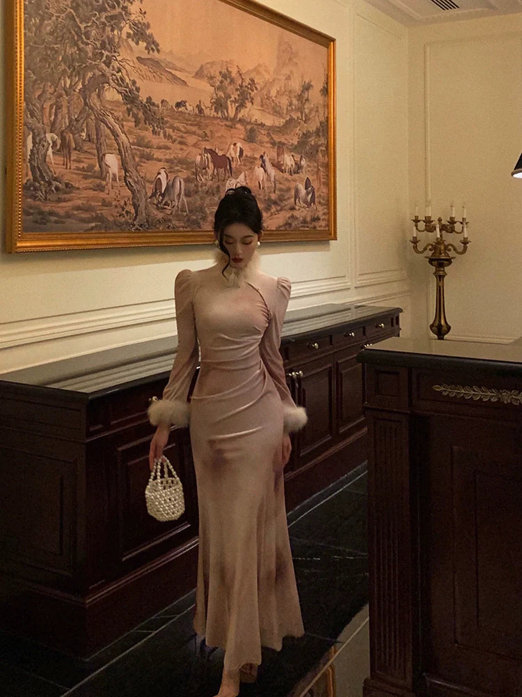 long-sleeved dress winter new style mermaid long party dress S5538
