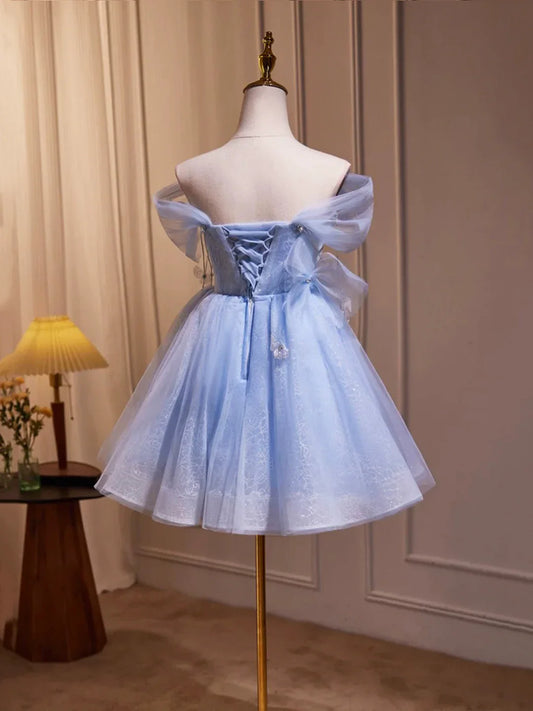 Beauty Homecoming Dress Off Shoulder Tulle Tassel Short Prom Dress Birthday Party Outfits Cocktail Dress D6029