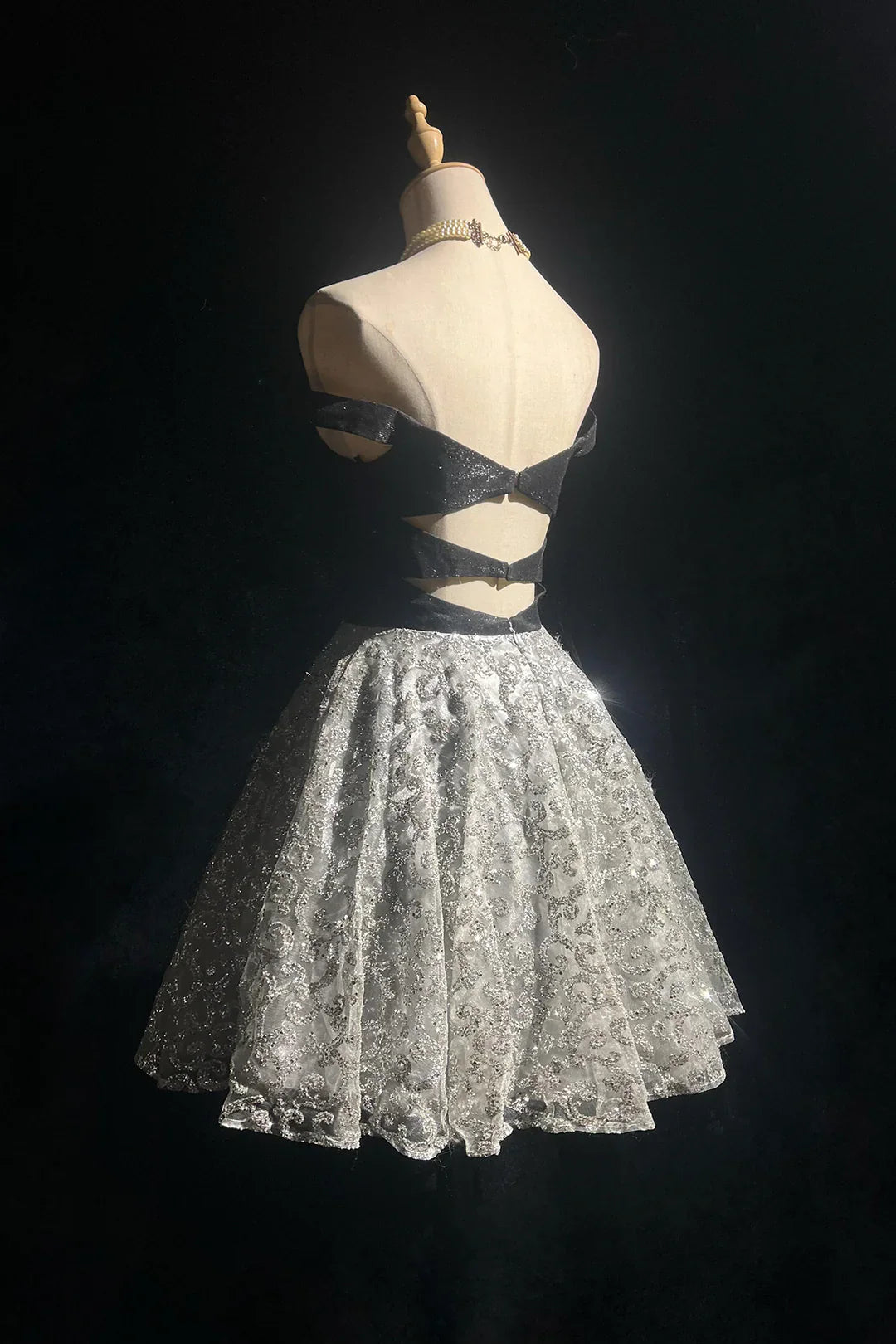 Vintage Homecoming Dress Off-the-Shoulder Sequin Lace Beading Short Prom Dress Back to School Outfits Party Dress D6043