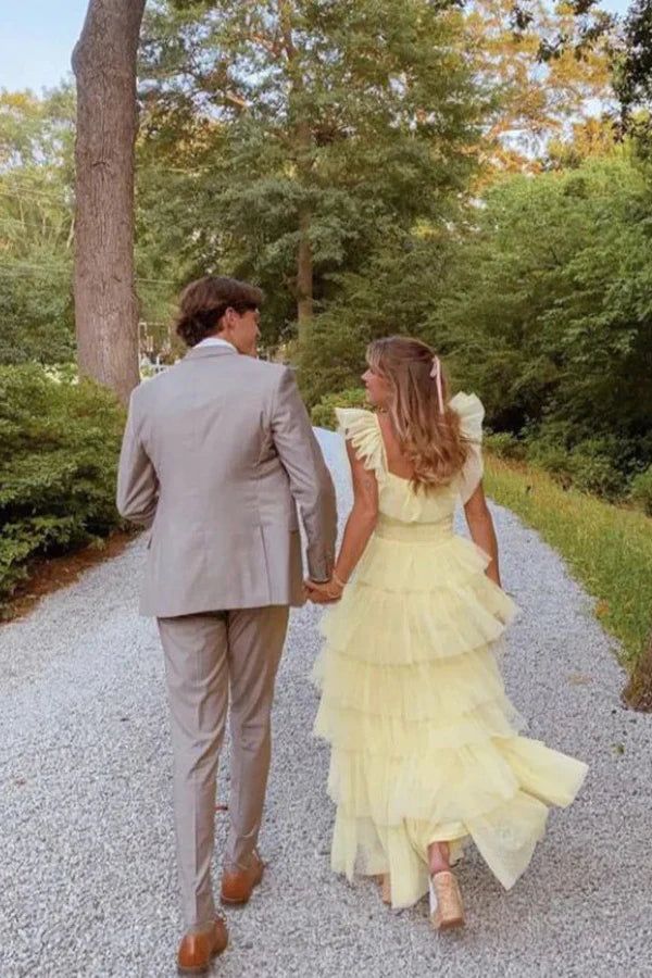 A-Line Yellow Tulle Long Prom Dress,  Tulle Formal Dress      S4151