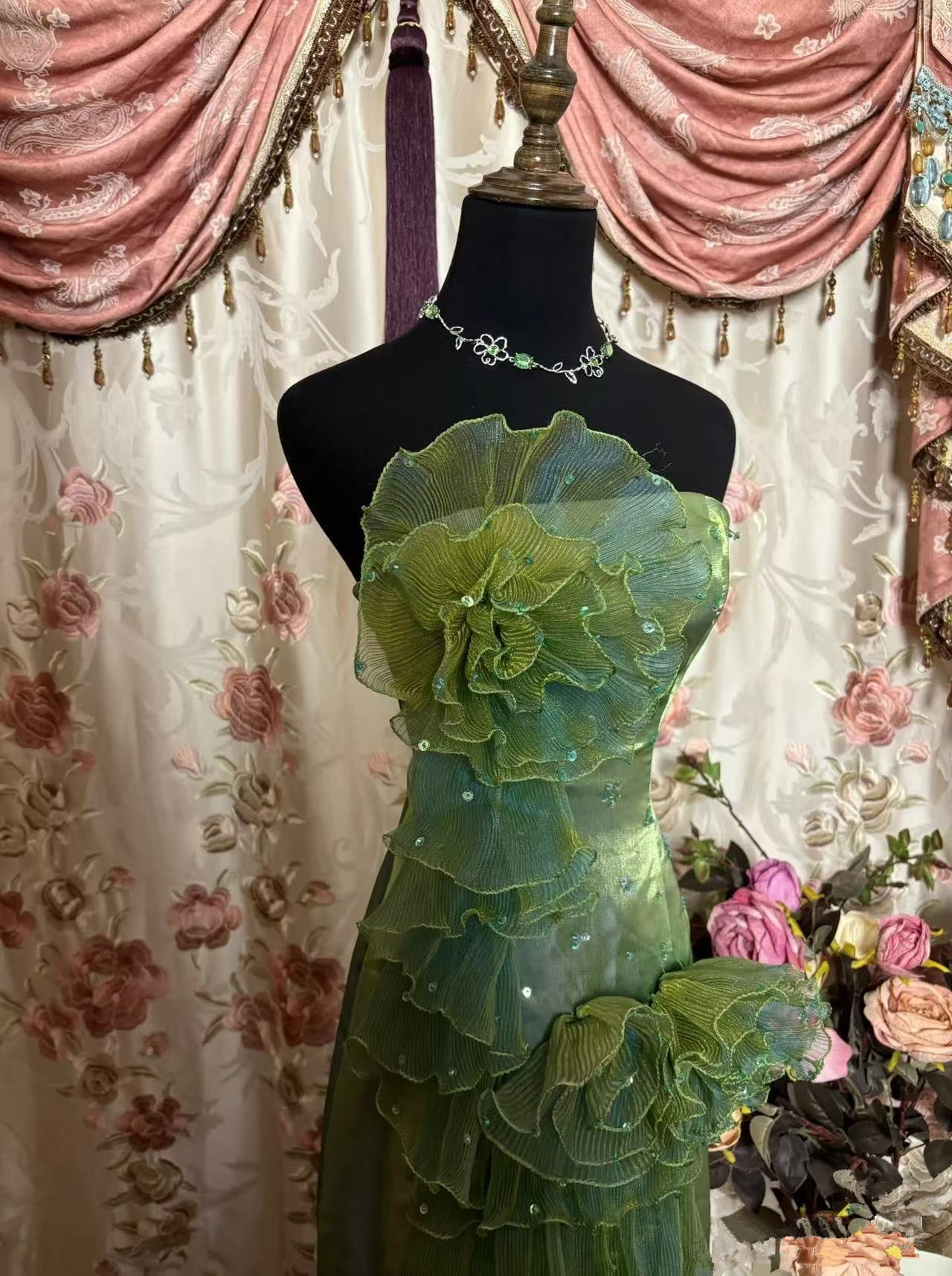 Green Strapless Long Prom Dress Long Evening Gowns