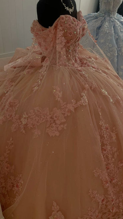 A Line Pink Quinceanera Dress Ball Gown Off Shoulder Sweet 16 Dress