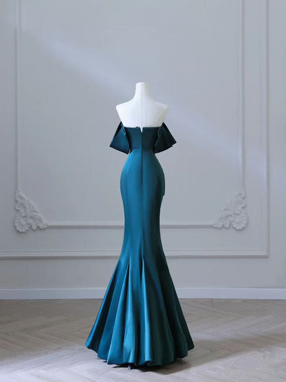 Satin Off the Shoulder Pleats Prom Dress Evening Dress     S6910