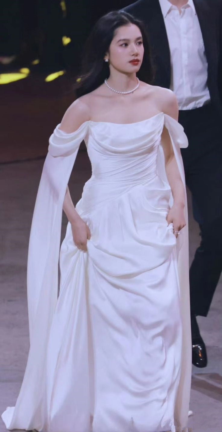Off Shoulder White Long Evening Gowns Sexy Prom Party Dresses   S6924