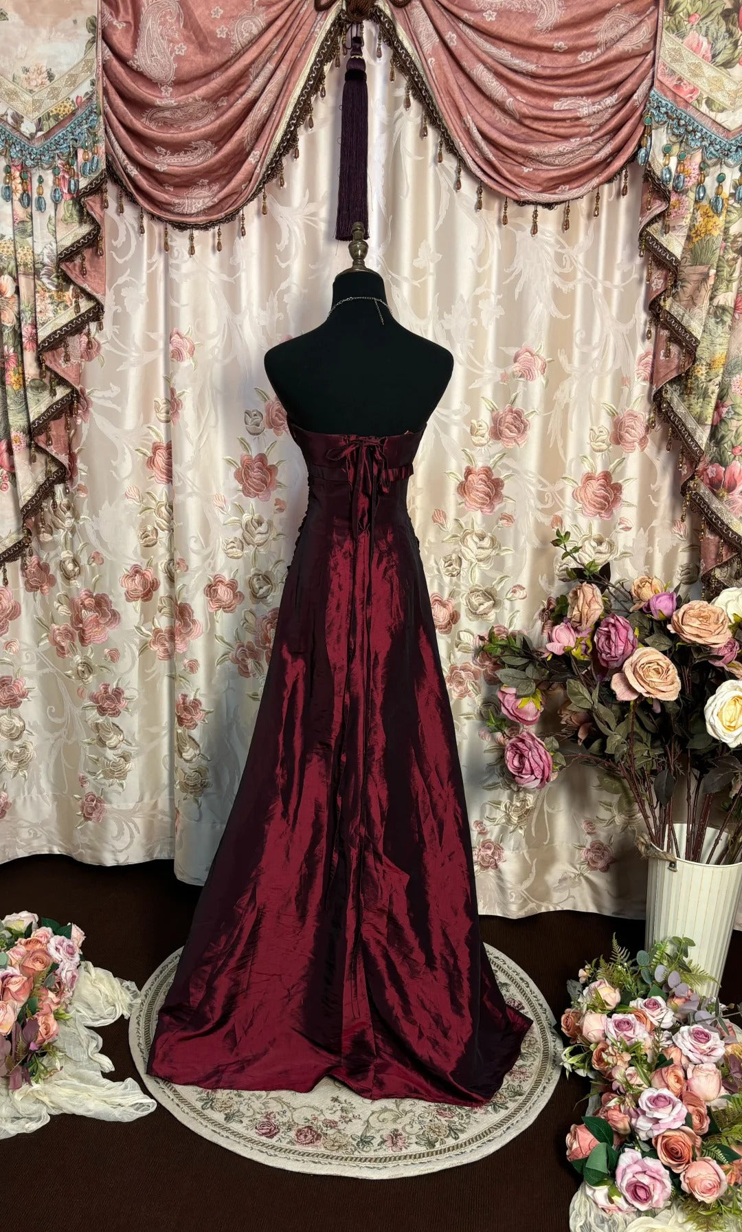 Burgundy Strapless Long Prom Dress, Formal Evening Gowns     S6854