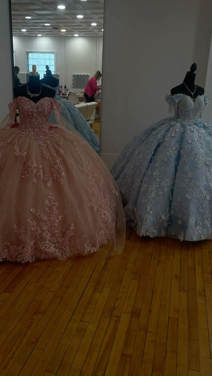 A Line Pink Quinceanera Dress Ball Gown Off Shoulder Sweet 16 Dress