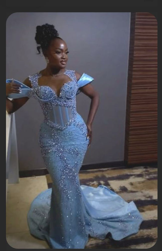 Blue Mermaid Long Prom Dresses, Evening Gown For Black Girl      S6802