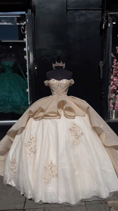 Sage Quince Dress off shoulder ball gown prom dress      S3525