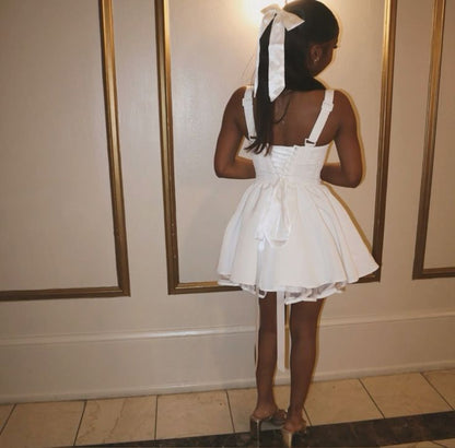 White Short Party Dress, Birthday Outfits     S6829
