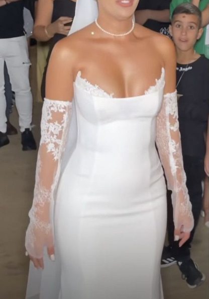 White Strapless Mermaid Long Elegant Wedding Dresses Princess Bridal Gown With Gloves