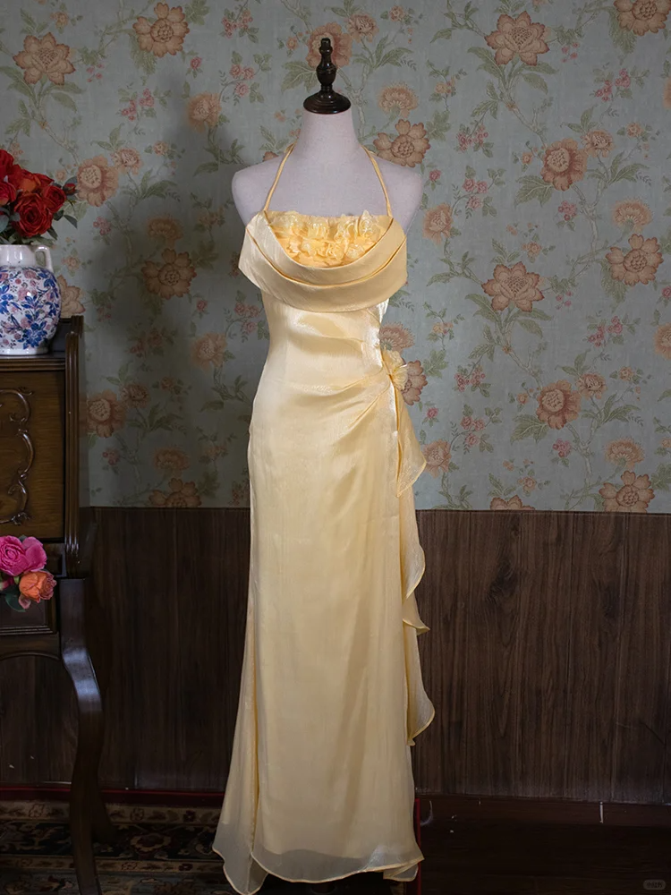 Vintage Halter Long Party Dress, Formal Evening Gowns     S6879