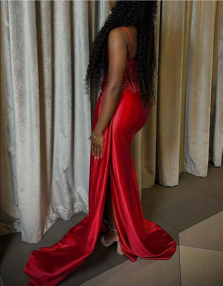Stunning Red Long Prom Gown Evening Dress With Split