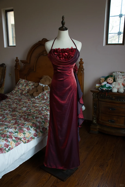 Vintage Halter Long Party Dress, Formal Evening Gowns     S6879