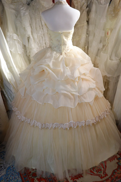 A Line Halter Vintage Long Wedding Dresses Princess Bridal Gown        S6884