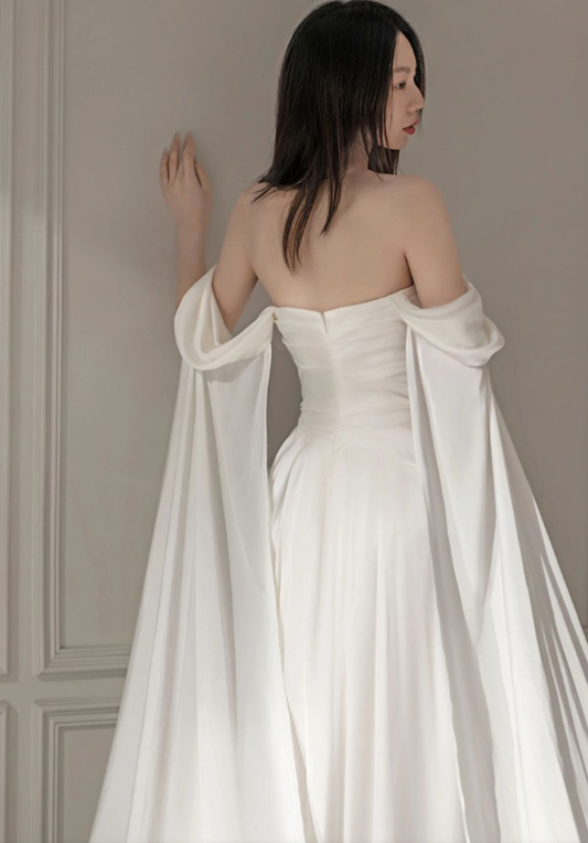 White long evening gown off shoulder birthday party dress   S6833