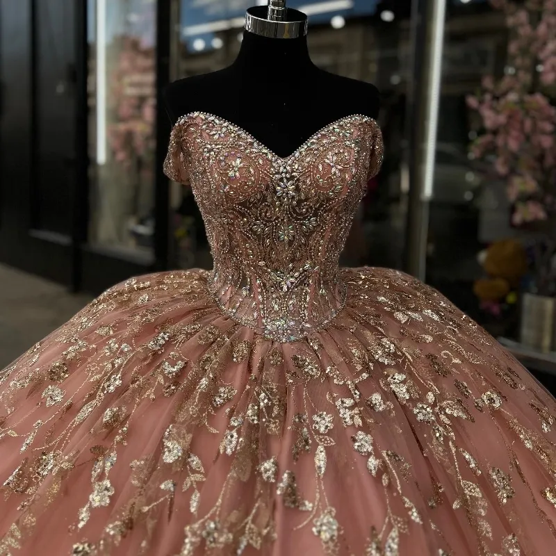Pink Princess Quinceanera Dress with Off Shoulder Ball Gown